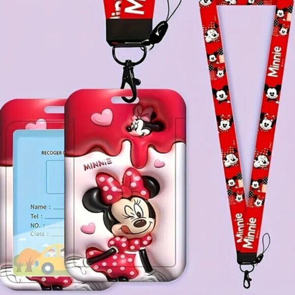 Minnie Mouse ID Badge Holder with Lanyard Cute Plastic Card Case - Picture 1 of 2
